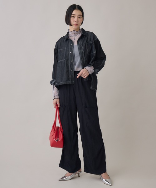 Paradise Picnic（パラダイスピクニック）の「デニム×シアー切替ビッグシャツ（シャツ/ブラウス・レディース・ブラック/ネイビー・FREE）」の9枚目の写真