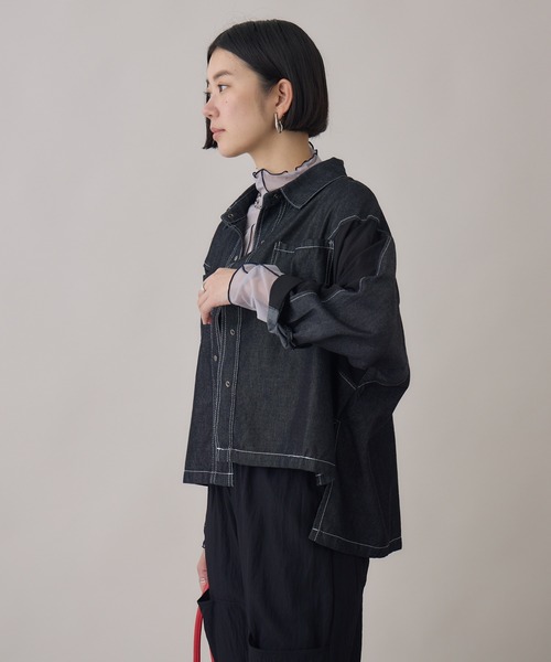 Paradise Picnic（パラダイスピクニック）の「デニム×シアー切替ビッグシャツ（シャツ/ブラウス・レディース・ブラック/ネイビー・FREE）」の14枚目の写真