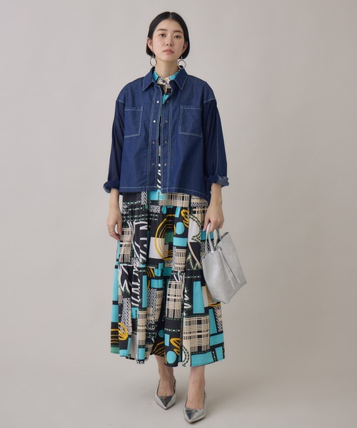 Paradise Picnic（パラダイスピクニック）の「デニム×シアー切替ビッグシャツ（シャツ/ブラウス・レディース・ブラック/ネイビー・FREE）」の15枚目の写真