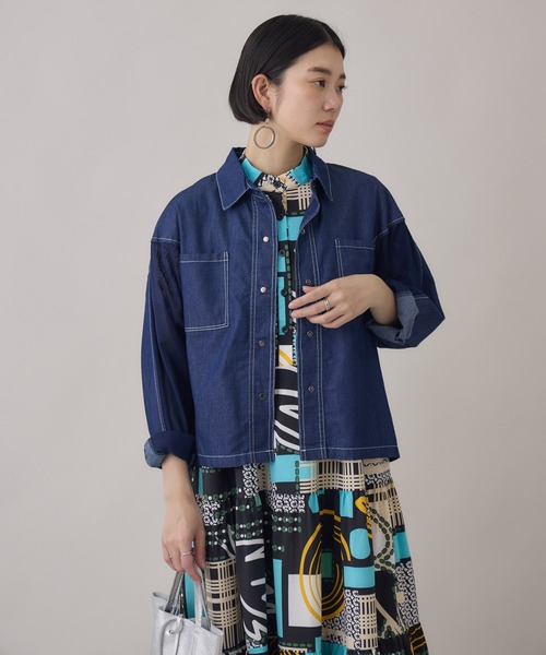 Paradise Picnic（パラダイスピクニック）の「デニム×シアー切替ビッグシャツ（シャツ/ブラウス・レディース・ブラック/ネイビー・FREE）」の18枚目の写真