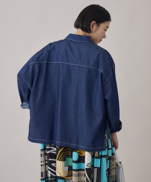 Paradise Picnic（パラダイスピクニック）の「デニム×シアー切替ビッグシャツ（シャツ/ブラウス・レディース・ブラック/ネイビー・FREE）」の19枚目の写真