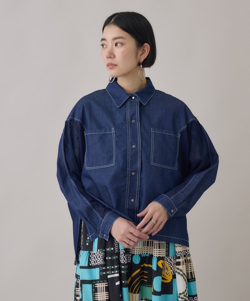 Paradise Picnic（パラダイスピクニック）の「デニム×シアー切替ビッグシャツ（シャツ/ブラウス・レディース・ブラック/ネイビー・FREE）」の20枚目の写真