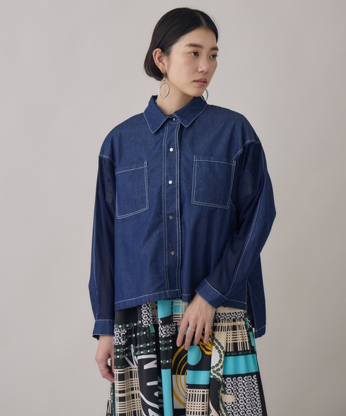 Paradise Picnic（パラダイスピクニック）の「デニム×シアー切替ビッグシャツ（シャツ/ブラウス・レディース・ブラック/ネイビー・FREE）」の21枚目の写真