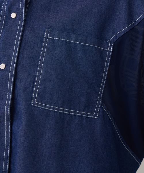 Paradise Picnic（パラダイスピクニック）の「デニム×シアー切替ビッグシャツ（シャツ/ブラウス・レディース・ブラック/ネイビー・FREE）」の3枚目の写真