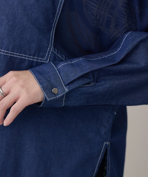 Paradise Picnic（パラダイスピクニック）の「デニム×シアー切替ビッグシャツ（シャツ/ブラウス・レディース・ブラック/ネイビー・FREE）」の6枚目の写真