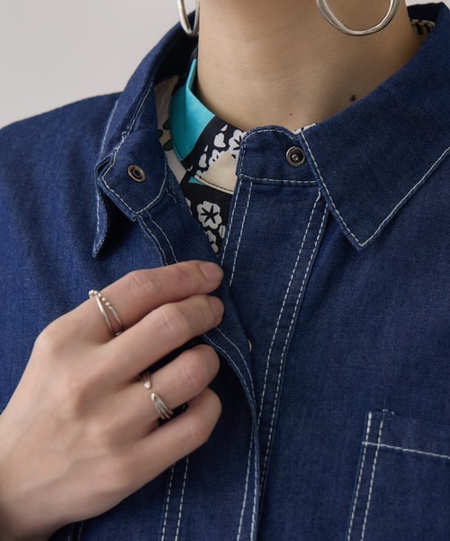 Paradise Picnic（パラダイスピクニック）の「デニム×シアー切替ビッグシャツ（シャツ/ブラウス・レディース・ブラック/ネイビー・FREE）」の7枚目の写真