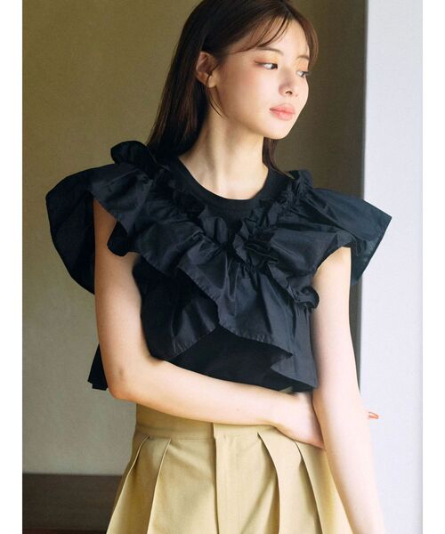 TONAL（トーナル）の「マルチWAYフリルトップス（Tシャツ/カットソー・レディース・ブラック/グレー/ブラウン・MEDIUM）」の4枚目の写真
