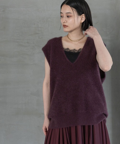 A part by（アパートバイ）の「【洗える】CNラクーンコンVベスト（ベスト・レディース・ライトベージュ/ブラウン/ボルドー・FREE/SMALL）」の16枚目の写真