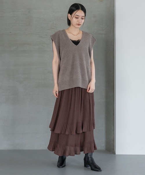 A part by（アパートバイ）の「【洗える】CNラクーンコンVベスト（ベスト・レディース・ライトベージュ/ブラウン/ボルドー・FREE/SMALL）」の22枚目の写真