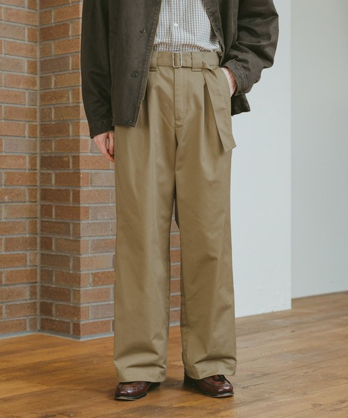 セール】ベルト付きチノワイドストレートパンツ（チノパンツ