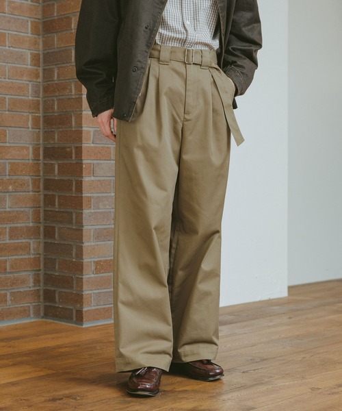 セール】ベルト付きチノワイドストレートパンツ（チノパンツ