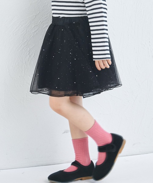 pairmanon（ペアマノン）の「きらきら ラメ チュール スカッツ（スカート・キッズ・ブラック/ライトブルー/ライトピンク/ラベンダー・130/120/90/110/100/140）」の2枚目の写真