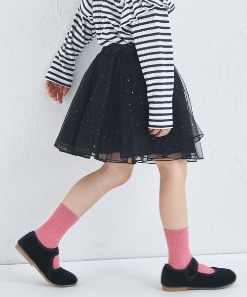 pairmanon（ペアマノン）の「きらきら ラメ チュール スカッツ（スカート・キッズ・ブラック/ライトブルー/ライトピンク/ラベンダー・130/120/90/110/100/140）」の5枚目の写真