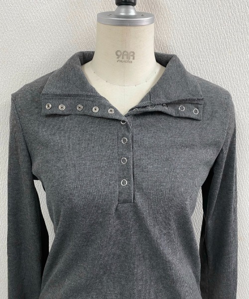 LADY LIKE(レディライク)の「ドットボタンミニリブカットトップス(Tシャツ/カットソー・レディース・ダークグレー/アイボリー・M)」の14枚目の写真