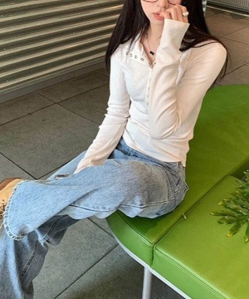 LADY LIKE(レディライク)の「ドットボタンミニリブカットトップス(Tシャツ/カットソー・レディース・ダークグレー/アイボリー・M)」の10枚目の写真