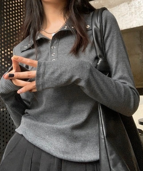 LADY LIKE(レディライク)の「ドットボタンミニリブカットトップス(Tシャツ/カットソー・レディース・ダークグレー/アイボリー・M)」の20枚目の写真