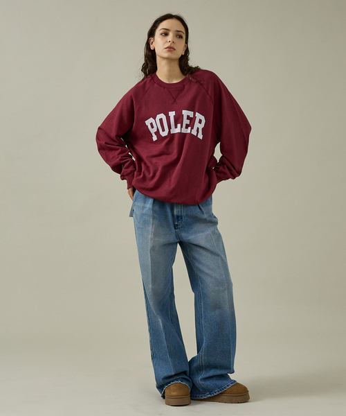 POLeR(ポーラー)の「【POLER/ポーラー】COLLEGE RAGLAN CREW スウェット/カレッジロゴ/ラグラン袖/ユニセックス(スウェット・メンズ・ネイビー/グレー系その他/エンジ・M/L)」の6枚目の写真
