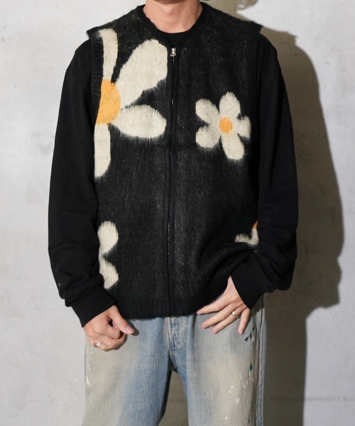 TOWNCRAFT（タウンクラフト）の「TOWNCRAFT / タウンクラフト SHAGGY VINTAGE PATTERN ZIP VEST レオパード アーガイル デイジー シャギーヴ ジップアップ ベスト モヘアタッチ（ベスト・メンズ・グレー系その他/カーキ/オリーブ/グレー/その他1/その他2・X-SMALL/SMALL/MEDIUM/LARGE）」の5枚目の写真