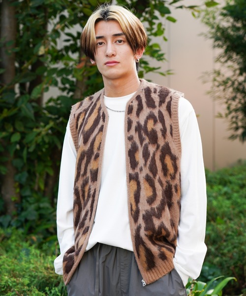 TOWNCRAFT（タウンクラフト）の「TOWNCRAFT / タウンクラフト SHAGGY VINTAGE PATTERN ZIP VEST レオパード アーガイル デイジー シャギーヴ ジップアップ ベスト モヘアタッチ（ベスト・メンズ・グレー系その他/カーキ/オリーブ/グレー/その他1/その他2・X-SMALL/SMALL/MEDIUM/LARGE）」の4枚目の写真
