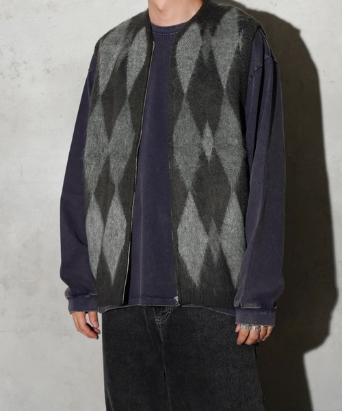 TOWNCRAFT（タウンクラフト）の「TOWNCRAFT / タウンクラフト SHAGGY VINTAGE PATTERN ZIP VEST レオパード アーガイル デイジー シャギーヴ ジップアップ ベスト モヘアタッチ（ベスト・メンズ・グレー系その他/カーキ/オリーブ/グレー/その他1/その他2・X-SMALL/SMALL/MEDIUM/LARGE）」の15枚目の写真