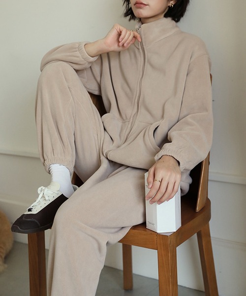 セール】パイピング スタンドカラー ジップアップ フリース ルーム