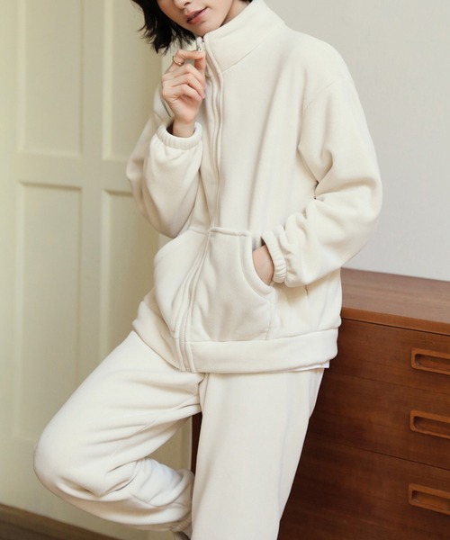 セール】パイピング スタンドカラー ジップアップ フリース ルーム