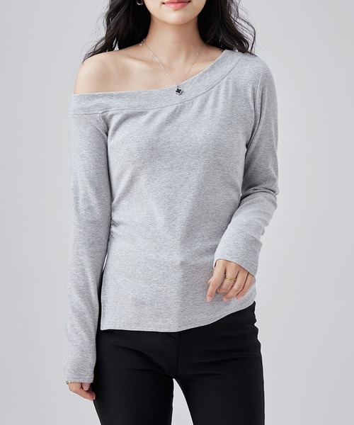 Lace Ladies（レースレディース）の「サイド ギャザー スリット ワンショルダー トップス（Tシャツ/カットソー・レディース・ブラック/ライトグレー/ホワイト/ダークグレー・FREE）」の6枚目の写真