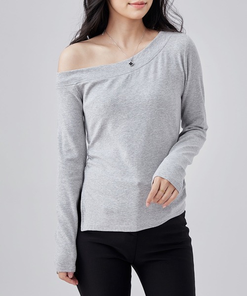 Lace Ladies（レースレディース）の「サイド ギャザー スリット ワンショルダー トップス（Tシャツ/カットソー・レディース・ブラック/ライトグレー/ホワイト/ダークグレー・FREE）」の7枚目の写真