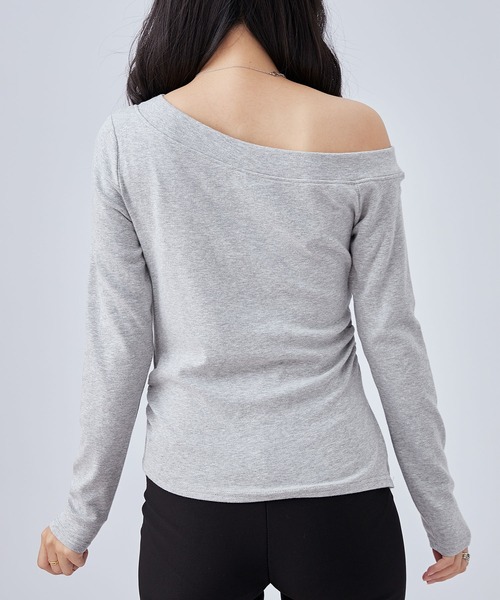 Lace Ladies（レースレディース）の「サイド ギャザー スリット ワンショルダー トップス（Tシャツ/カットソー・レディース・ブラック/ライトグレー/ホワイト/ダークグレー・FREE）」の8枚目の写真