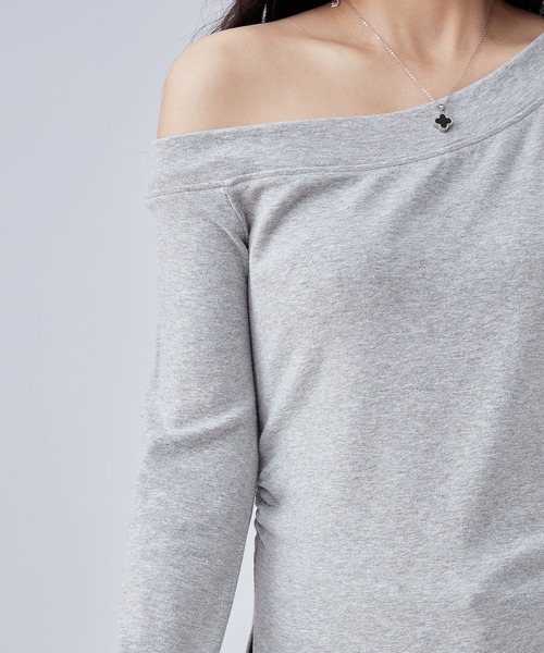 Lace Ladies（レースレディース）の「サイド ギャザー スリット ワンショルダー トップス（Tシャツ/カットソー・レディース・ブラック/ライトグレー/ホワイト/ダークグレー・FREE）」の11枚目の写真