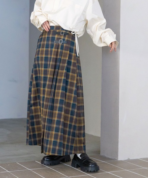 RAGEBLUE（レイジブルー）の「選べる着丈/Wベルトキルトチェックプリーツスカート（スカート・レディース・ブラウン/ブルー/グリーン/オリーブ・MEDIUM/LARGE）」の6枚目の写真