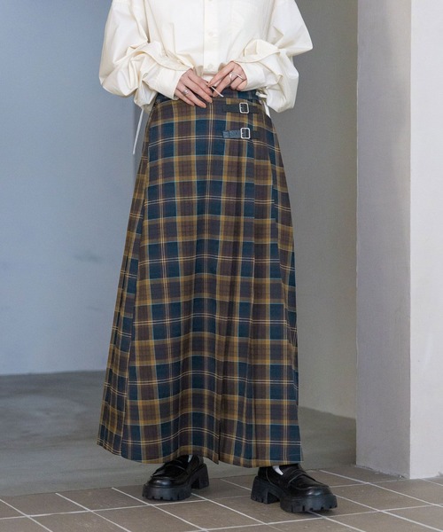 RAGEBLUE（レイジブルー）の「選べる着丈/Wベルトキルトチェックプリーツスカート（スカート・レディース・ブラウン/ブルー/グリーン/オリーブ・MEDIUM/LARGE）」の7枚目の写真