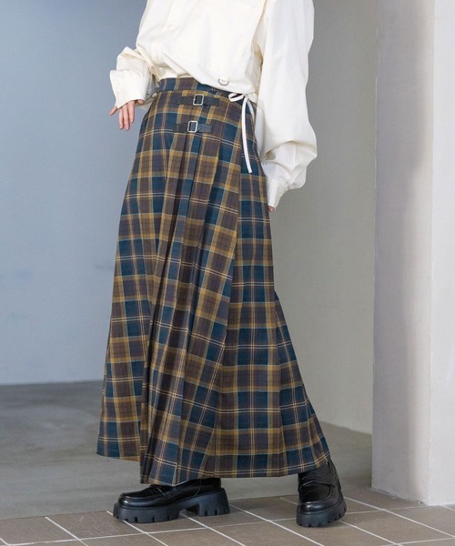 RAGEBLUE（レイジブルー）の「選べる着丈/Wベルトキルトチェックプリーツスカート（スカート・レディース・ブラウン/ブルー/グリーン/オリーブ・MEDIUM/LARGE）」の8枚目の写真