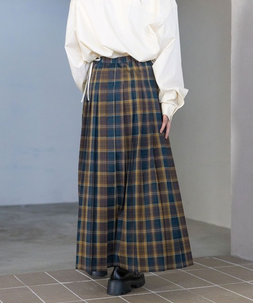 RAGEBLUE（レイジブルー）の「選べる着丈/Wベルトキルトチェックプリーツスカート（スカート・レディース・ブラウン/ブルー/グリーン/オリーブ・MEDIUM/LARGE）」の9枚目の写真