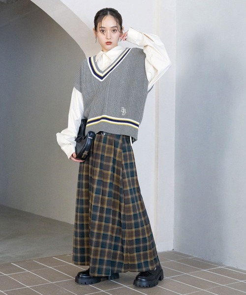 RAGEBLUE（レイジブルー）の「選べる着丈/Wベルトキルトチェックプリーツスカート（スカート・レディース・ブラウン/ブルー/グリーン/オリーブ・MEDIUM/LARGE）」の11枚目の写真