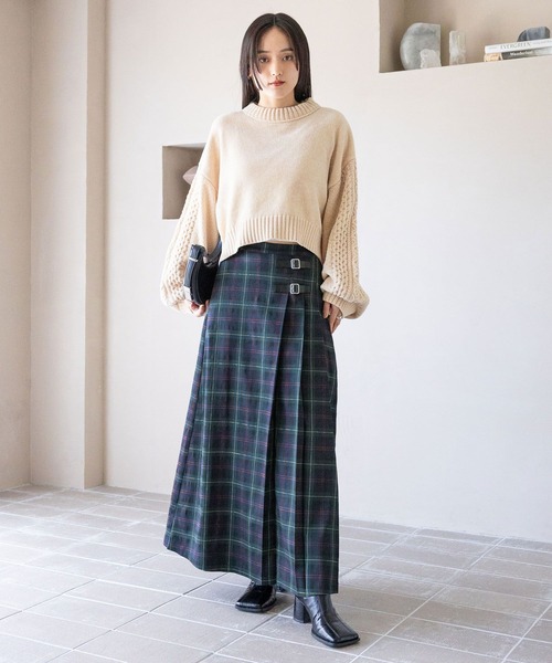 RAGEBLUE（レイジブルー）の「選べる着丈/Wベルトキルトチェックプリーツスカート（スカート・レディース・ブラウン/ブルー/グリーン/オリーブ・MEDIUM/LARGE）」の17枚目の写真