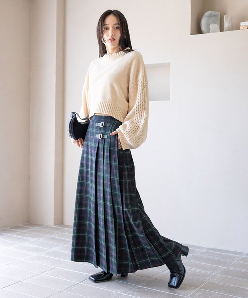 セール】選べる着丈/Wベルトキルトチェックプリーツスカート（スカート