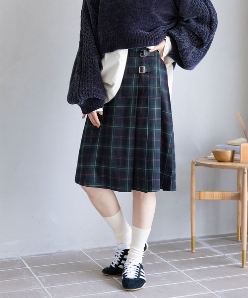 RAGEBLUE（レイジブルー）の「選べる着丈/Wベルトキルトチェックプリーツスカート（スカート・レディース・ブラウン/ブルー/グリーン/オリーブ・MEDIUM/LARGE）」の14枚目の写真