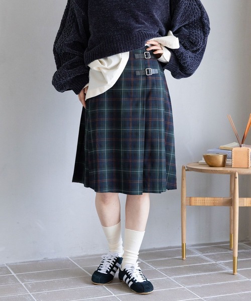 RAGEBLUE（レイジブルー）の「選べる着丈/Wベルトキルトチェックプリーツスカート（スカート・レディース・ブラウン/ブルー/グリーン/オリーブ・MEDIUM/LARGE）」の15枚目の写真