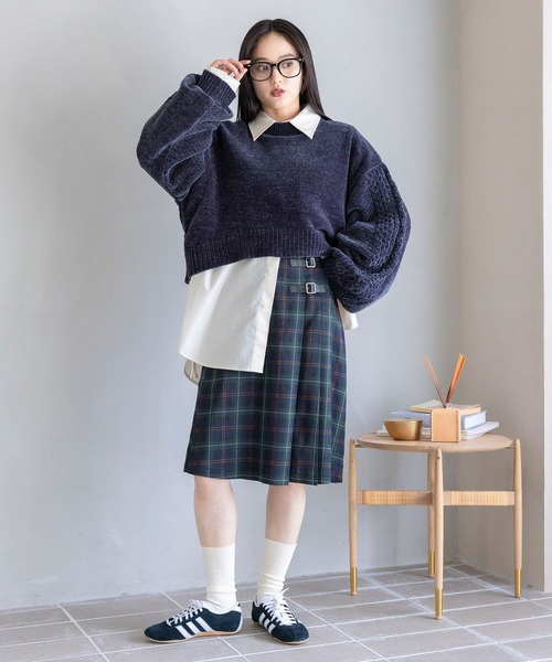 RAGEBLUE（レイジブルー）の「選べる着丈/Wベルトキルトチェックプリーツスカート（スカート・レディース・ブラウン/ブルー/グリーン/オリーブ・MEDIUM/LARGE）」の12枚目の写真