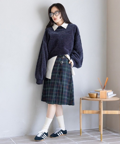 RAGEBLUE（レイジブルー）の「選べる着丈/Wベルトキルトチェックプリーツスカート（スカート・レディース・ブラウン/ブルー/グリーン/オリーブ・MEDIUM/LARGE）」の13枚目の写真