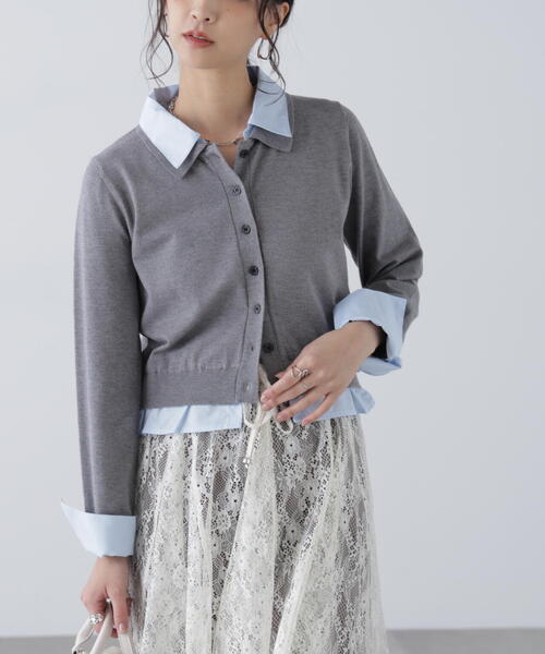 FREE'S MART（フリーズマート）の「◇シャツフェイクレイヤードポロカーディガン【動画有】（ニット/セーター・レディース・グレー/ネイビー/ホワイト/ブラウン・FREE）」の17枚目の写真
