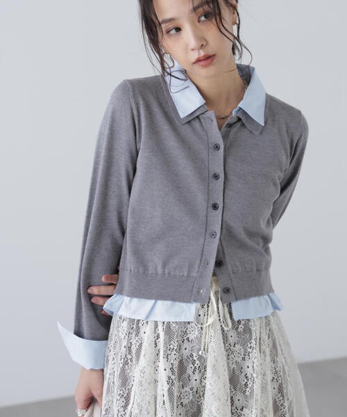 FREE'S MART（フリーズマート）の「◇シャツフェイクレイヤードポロカーディガン【動画有】（ニット/セーター・レディース・グレー/ネイビー/ホワイト/ブラウン・FREE）」の18枚目の写真