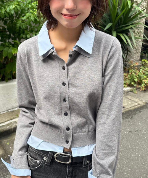 FREE'S MART（フリーズマート）の「◇シャツフェイクレイヤードポロカーディガン【動画有】（ニット/セーター・レディース・グレー/ネイビー/ホワイト/ブラウン・FREE）」の19枚目の写真