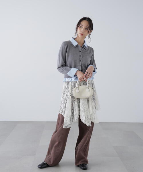 FREE'S MART（フリーズマート）の「◇シャツフェイクレイヤードポロカーディガン【動画有】（ニット/セーター・レディース・グレー/ネイビー/ホワイト/ブラウン・FREE）」の20枚目の写真