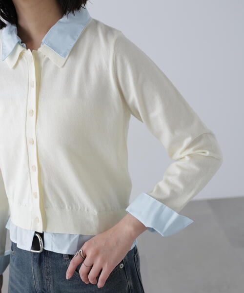 FREE'S MART（フリーズマート）の「◇シャツフェイクレイヤードポロカーディガン【動画有】（ニット/セーター・レディース・グレー/ネイビー/ホワイト/ブラウン・FREE）」の16枚目の写真