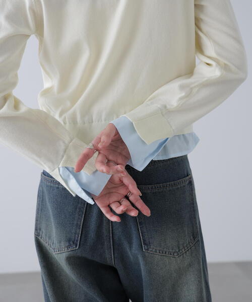 FREE'S MART（フリーズマート）の「◇シャツフェイクレイヤードポロカーディガン【動画有】（ニット/セーター・レディース・グレー/ネイビー/ホワイト/ブラウン・FREE）」の19枚目の写真