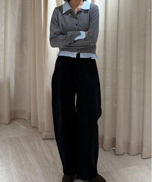 FREE'S MART（フリーズマート）の「◇シャツフェイクレイヤードポロカーディガン【動画有】（ニット/セーター・レディース・グレー/ネイビー/ホワイト/ブラウン・FREE）」の9枚目の写真