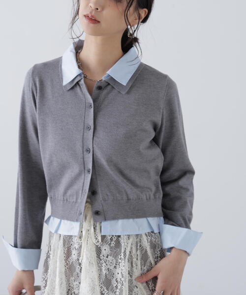 FREE'S MART（フリーズマート）の「◇シャツフェイクレイヤードポロカーディガン【動画有】（ニット/セーター・レディース・グレー/ネイビー/ホワイト/ブラウン・FREE）」の15枚目の写真