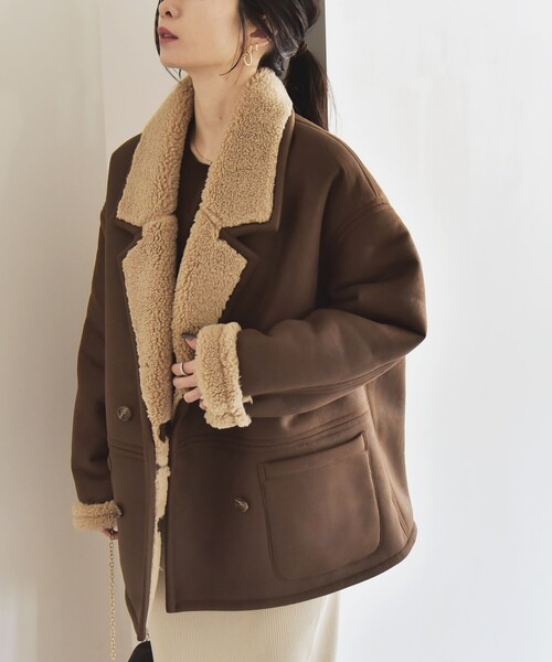 quaranciel(カランシエル)の「quaranciel: ムートンライク ボア ボンディング ジャケット コート(その他アウター・レディース・ブラック/ブラウン・ONE SIZE)」の2枚目の写真
